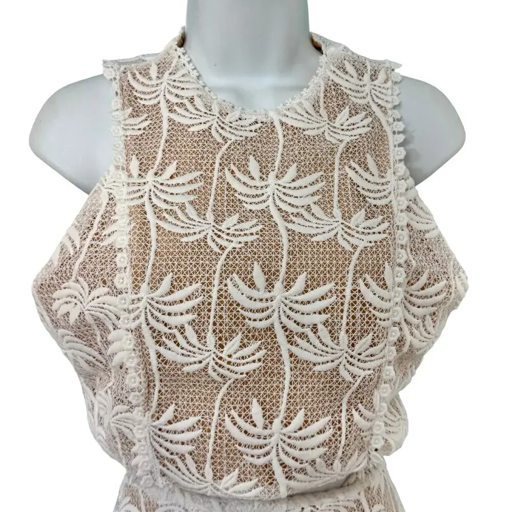 Pink Lemonade White Nude Palm Tree Pineappele Lace Crop Top Midi Skirt Set sz M - Picture 12 of 16